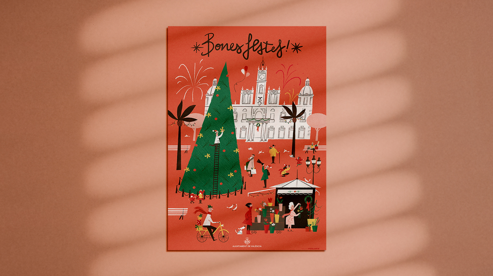 Ayuntamiento de Valencia felicitación Navidad 2016 - Diseño de cartel - Estudio de diseño en Valencia Pixelarte