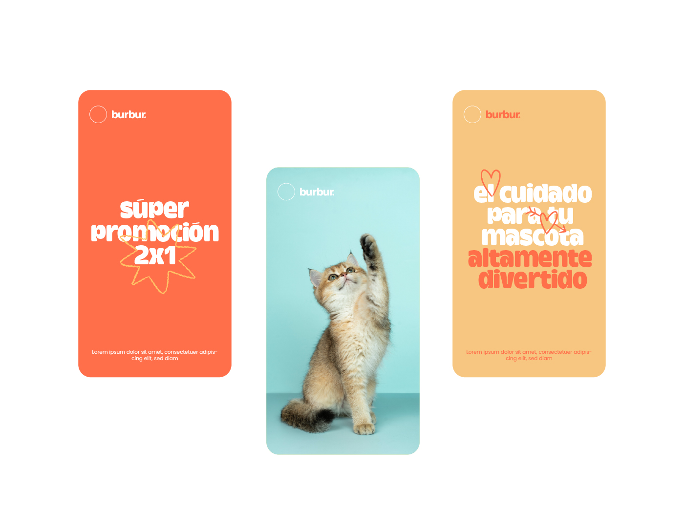 Pixelarte estudio de diseño gráfico- diseño redes sociales marca de mascotas Burbur