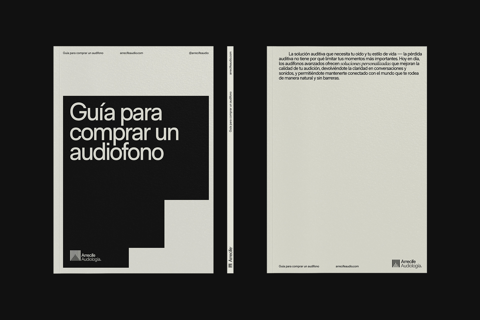 Pixelarte Estudio de Diseño Gráfico - Diseño Identidad Corporativa Arrecife Audiología Cubierta catálogo - DIseño editorial